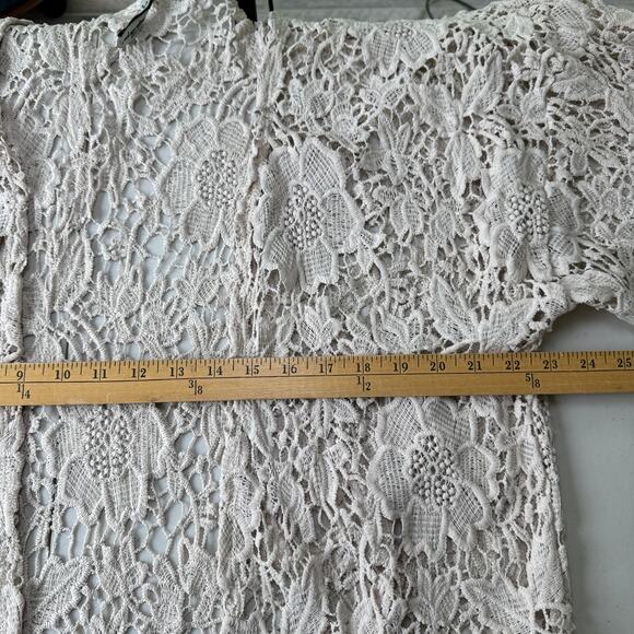 RnB Beige Floral Crochet Women's L Lace Open Front Cardigan Lace Kimono - Picture 6 of 7